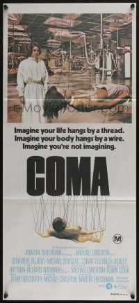 4g752 COMA Aust daybill '77 Genevieve Bujold finds room full of coma patients in special harnesses