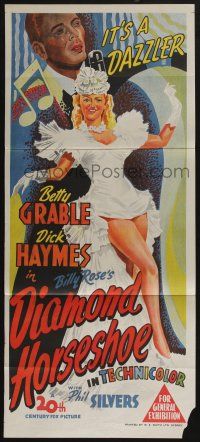 4g765 DIAMOND HORSESHOE Aust daybill '45 sexiest image of dancer Betty Grable in great outfit!