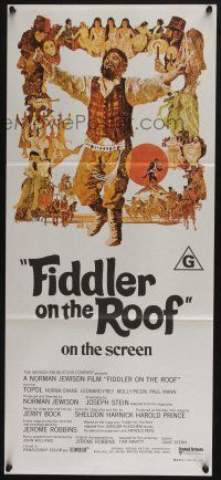 4g782 FIDDLER ON THE ROOF Aust daybill '71 cool artwork of Topol & cast by Ted CoConis!