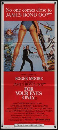 4g791 FOR YOUR EYES ONLY Aust daybill '81 Roger Moore as James Bond 007, art by Brian Bysouth!