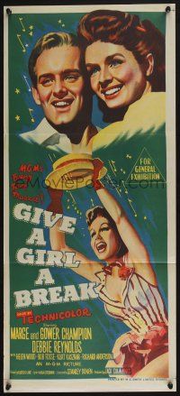 4g803 GIVE A GIRL A BREAK Aust daybill '53 great art of Gower Champion and Debbie Reynolds!