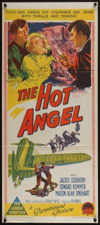4g827 HOT ANGEL Aust daybill '58 Richardson Studio artwork of teenage hot rod rebel gangs!