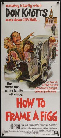 4g831 HOW TO FRAME A FIGG Aust daybill '71 Joe Flynn, wacky comedy art of Don Knotts!