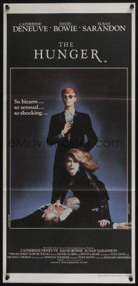 4g833 HUNGER Aust daybill '83 cool image of vampire Catherine Deneuve & rocker David Bowie!