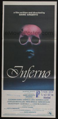4g840 INFERNO Aust daybill '80 Dario Argento horror, cool skull & bleeding mouth image!