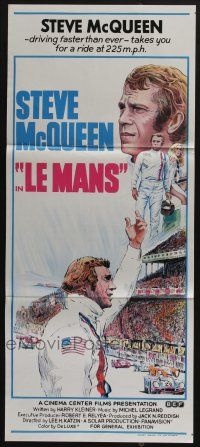 4g854 LE MANS Aust daybill '71 artwork of race car driver Steve McQueen waving at fans!