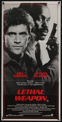 4g855 LETHAL WEAPON Aust daybill '87 great close image of cop partners Mel Gibson & Danny Glover!