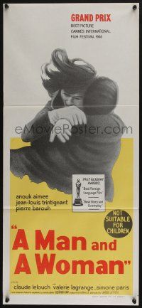 4g866 MAN & A WOMAN Aust daybill '68 Claude Lelouch's Un homme et une femme, Anouk Aimee!
