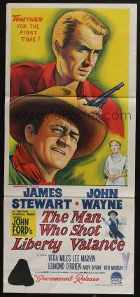 4g867 MAN WHO SHOT LIBERTY VALANCE Aust daybill '62 John Wayne & James Stewart, John Ford
