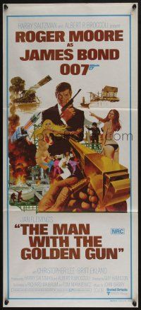 4g868 MAN WITH THE GOLDEN GUN Aust daybill '74 art of Roger Moore as James Bond by McGinnis!