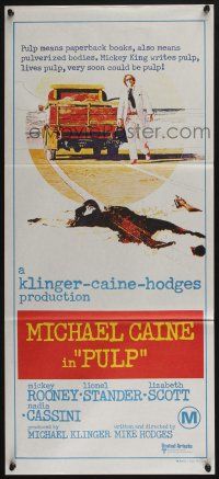 4g906 PULP Aust daybill '72 Michael Caine, wild murder artwork of girl run over by truck!