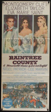 4g910 RAINTREE COUNTY Aust daybill '57 Montgomery Clift, Elizabeth Taylor & Eva Marie Saint!