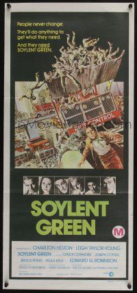 4g942 SOYLENT GREEN Aust daybill '73 Charlton Heston trying to escape riot control by John Solie!