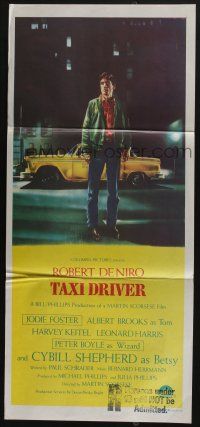 4g962 TAXI DRIVER Aust daybill '76 classic art of Robert De Niro by cab, directed by Scorsese!