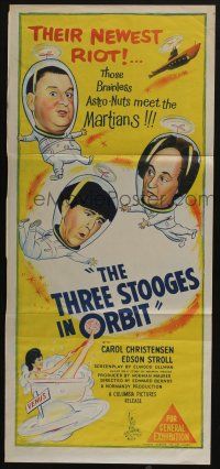 4g971 THREE STOOGES IN ORBIT Aust daybill '62 astro-nuts Moe, Larry & Curly-Joe meet the Martians!