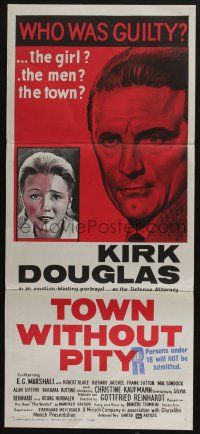 4g976 TOWN WITHOUT PITY Aust daybill '61 intense art of Kirk Douglas, plus Christine Kaufmann!
