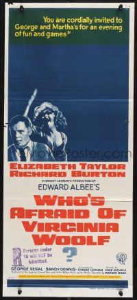 4g988 WHO'S AFRAID OF VIRGINIA WOOLF Aust daybill '66 Elizabeth Taylor, Richard Burton, Nichols!