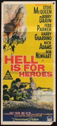 4g825 HELL IS FOR HEROES Aust daybill '62 Steve McQueen, Bob Newhart, Fess Parker, Bobby Darin