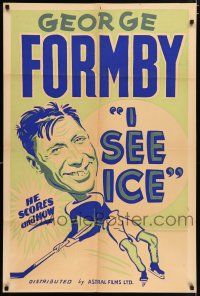 4g112 I SEE ICE Canadian 1sh R50s great art of wacky George Formby, ice hockey!
