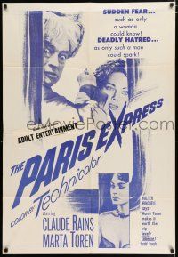 4g127 PARIS EXPRESS Canadian 1sh '53 different art of Claude Rains & temptress Marta Toren!