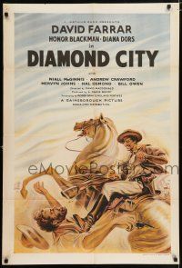 4g020 DIAMOND CITY English 1sh '51 David Farrar, Diana Dors, Honor Blackman, great western art!