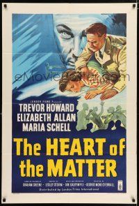 4g031 HEART OF THE MATTER English 1sh '54 different art of Trevor Howard & Elizabeth Allan!
