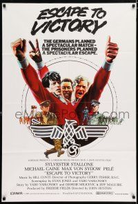 4g084 VICTORY English 1sh '81 John Huston, Stallone, Caine & Pele, Escape to Victory!