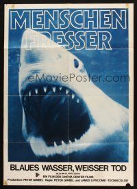 4g540 BLUE WATER, WHITE DEATH German '71 cool super close image of great white shark w/open mouth!