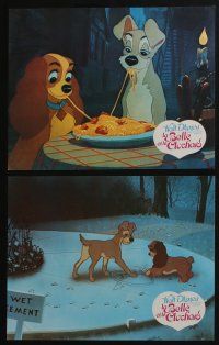 4g315 LADY & THE TRAMP 9 French LCs R70s w/most romantic spaghetti scene from Disney dog classic!