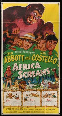 4j276 AFRICA SCREAMS 3sh '49 wacky different art of Bud Abbott & Lou Costello + giant jungle ape!