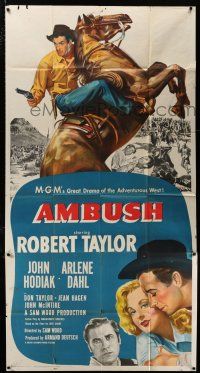 4j280 AMBUSH 3sh '50 art of Robert Taylor, Arlene Dahl, John Hodiak, cowboys & Indians!