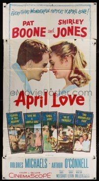 4j285 APRIL LOVE 3sh '57 full-length romantic art of Pat Boone & sexy Shirley Jones!