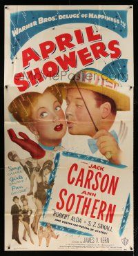 4j286 APRIL SHOWERS 3sh '48 c/u of Jack Carson trying to kiss Ann Sothern under umbrella!