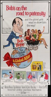 4j433 GLOBAL AFFAIR 3sh '64 wacky cartoon art of Bob Hope with sexy girls in baby carriage!