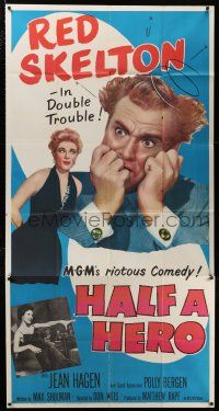 4j450 HALF A HERO 3sh '53 great image of Red Skelton in double trouble with Jean Hagen!