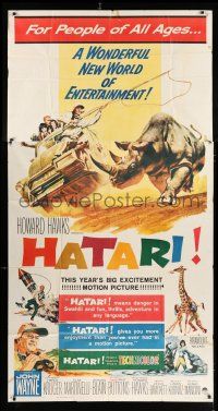 4j453 HATARI 3sh '62 Howard Hawks, great Frank McCarthy artwork of John Wayne in Africa!