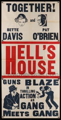 4j462 HELL'S HOUSE 3sh R30s art of Bette Davis & Pat O'Brien, guns blaze as gang meets gang!