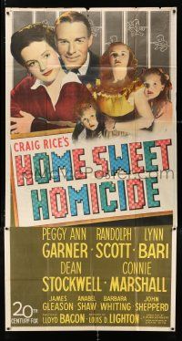 4j471 HOME SWEET HOMICIDE 3sh '46 Randolph Scott, Peggy Ann Garner, Lynn Bari, cool title design!