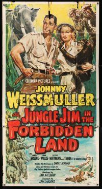 4j506 JUNGLE JIM IN THE FORBIDDEN LAND 3sh '51 Cravath art of Johnny Weissmuller in title role!