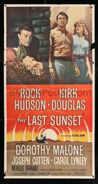 4j522 LAST SUNSET 3sh '61 Rock Hudson, Kirk Douglas, Dorothy Malone, directed by Robert Aldrich!