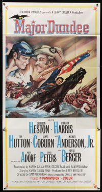 4j547 MAJOR DUNDEE 3sh '65 Sam Peckinpah, Charlton Heston, Civil War battle art by Rehberger!