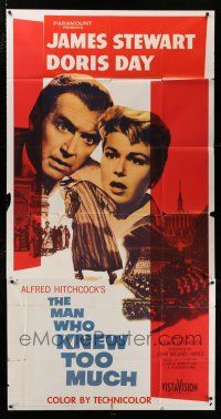 4j556 MAN WHO KNEW TOO MUCH 3sh '56 James Stewart & Doris Day, directed by Alfred Hitchcock!