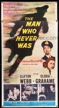 4j557 MAN WHO NEVER WAS 3sh '56 Clifton Webb, Gloria Grahame, strangest military hoax of WWII!