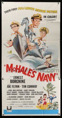 4j563 McHALE'S NAVY 3sh '64 great artwork of Ernest Borgnine, Tim Conway & cast on ship!