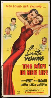 4j564 MEN IN HER LIFE 3sh '41 great full-length art of Loretta Young in sexy dress, Conrad Veidt!