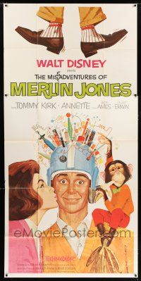 4j570 MISADVENTURES OF MERLIN JONES 3sh '64 Disney, wacky art of Annette Funicello, Kirk & chimp!