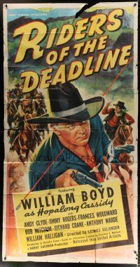 4j631 RIDERS OF THE DEADLINE 3sh '43 great art of William Boyd as Hopalong Cassidy, Bob Mitchum!
