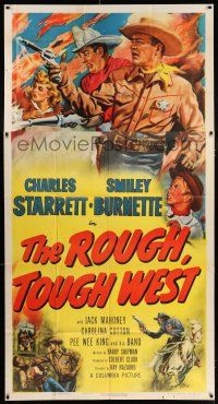 4j637 ROUGH TOUGH WEST 3sh '52 Cravath art of Starrett as the Durango Kid & firefighter Smiley!