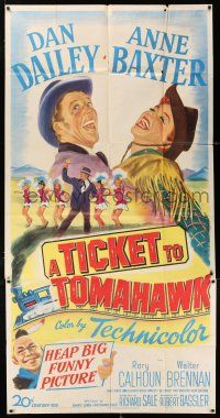 4j698 TICKET TO TOMAHAWK 3sh '50 great artwork of Dan Dailey & Anne Baxter singing over train!