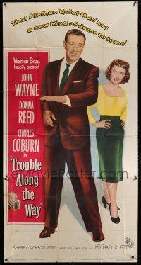 4j709 TROUBLE ALONG THE WAY 3sh '53 great image of John Wayne fooling around with Donna Reed!